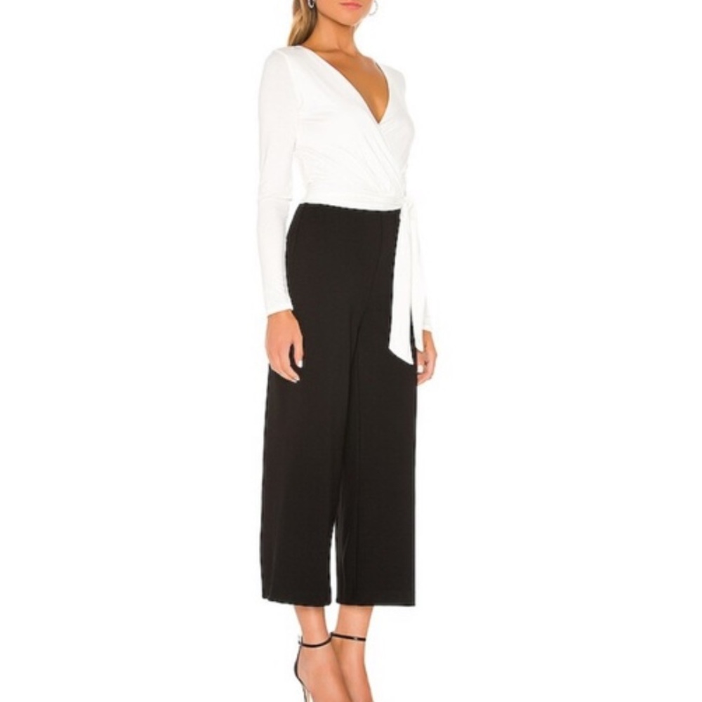 Bailey 44 Black and White Cropped Jumpsuit with V-Neck